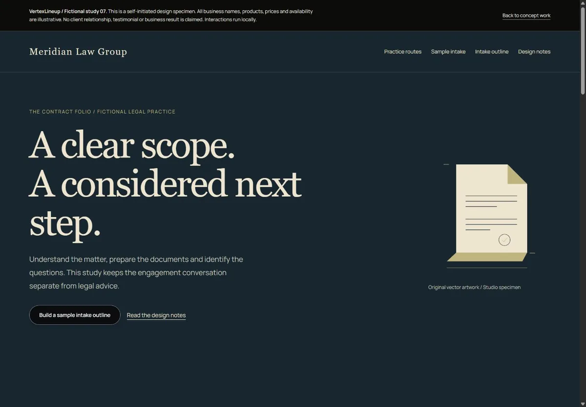 Actual desktop capture of Meridian Law Group: Contract folio