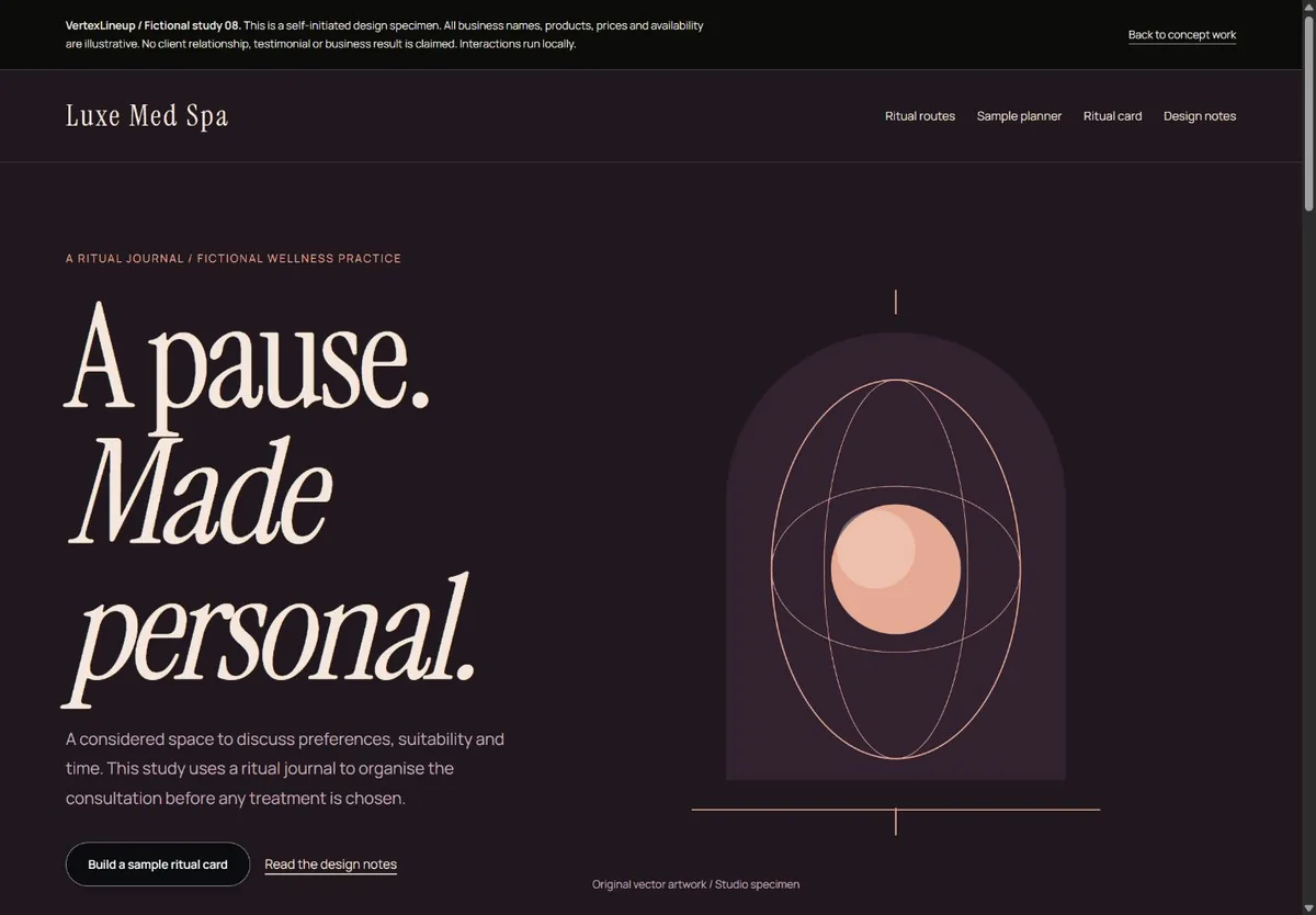 Actual desktop capture of Luxe Med Spa: Ritual journal